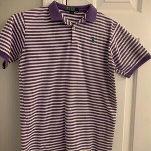 Boys Size 20 Purple and White Striped Polo Collared Shirt